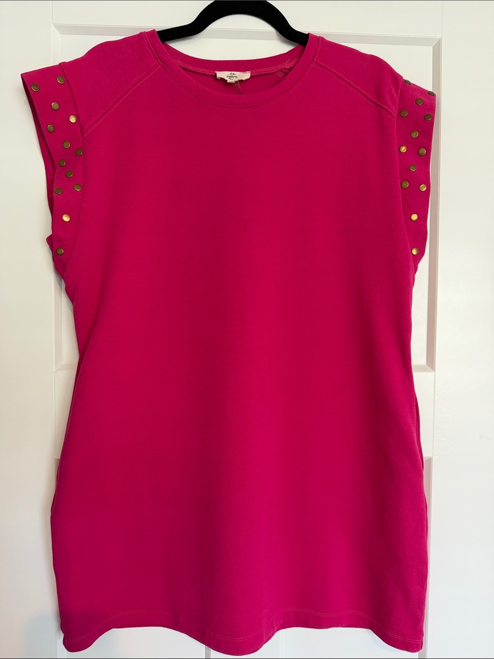 Entro Bright Pink Stud-Trim Sleeveless Dress